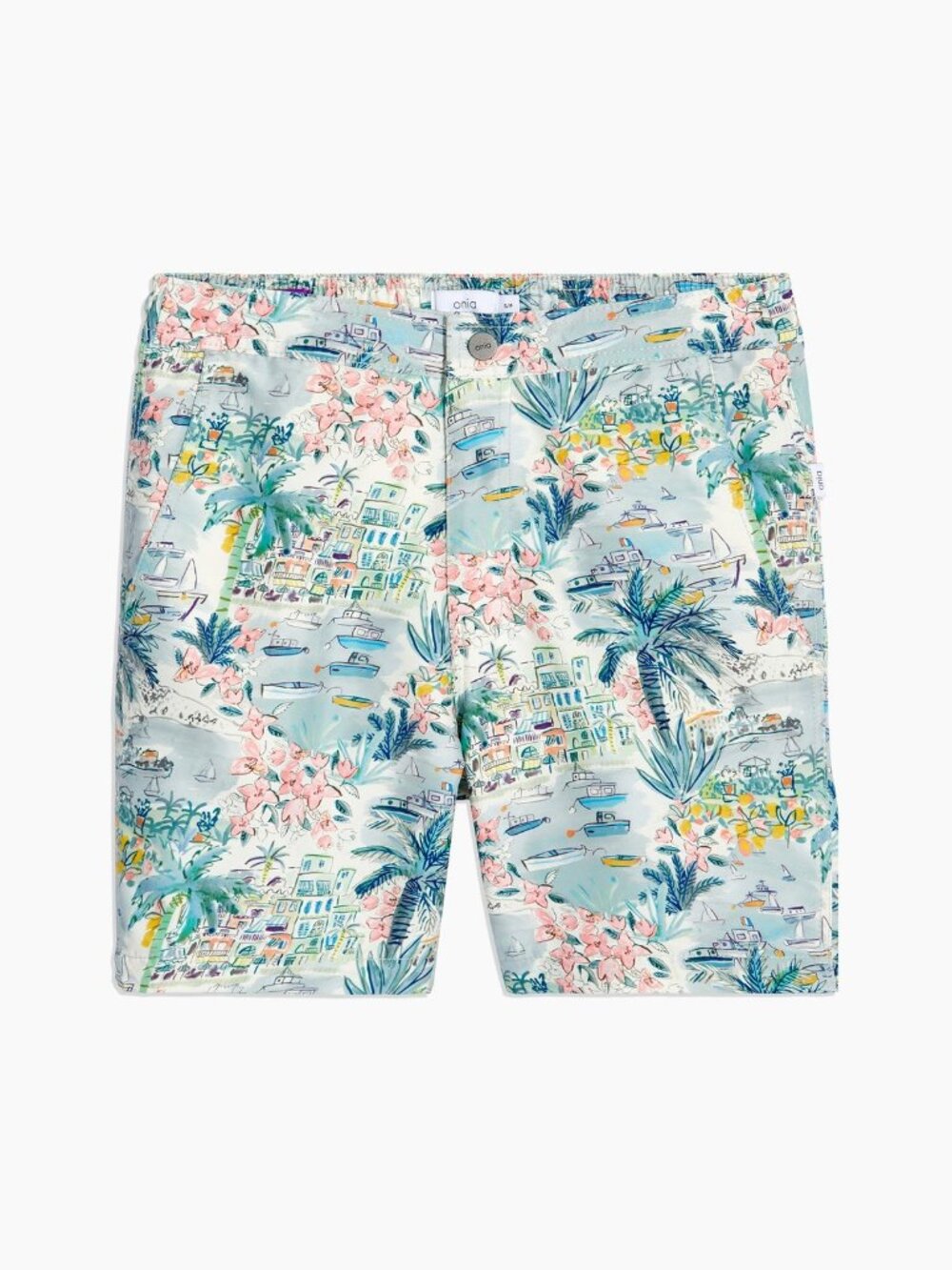 Onia  Elastic Calder 7.5" Liberty Riviera Swim Trunks in Cool Mint Size M